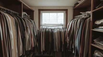 Wall Mural - Organized closet with clothes and window light