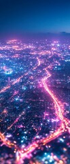 Wall Mural - Night City Lights Aerial View