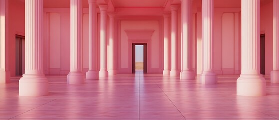 Wall Mural - Pink colonnaded hall, minimalist interior