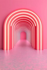 Wall Mural - Pink Neon Archway Tunnel Interior (1)