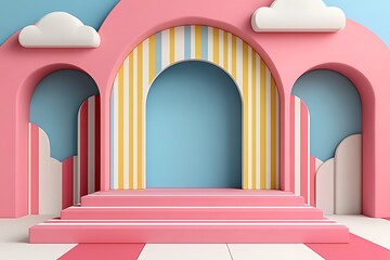 Wall Mural - Playful pink archway display podium