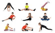 © New Africa - Little boy and girls doing sport exercises on white background, collage