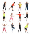 © New Africa - Little boy and girls doing sport exercises on white background, collage