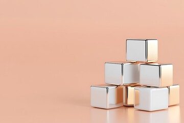 Wall Mural - Stacked Gold & White Cubes on Peach Background