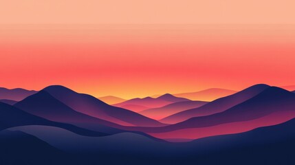 Fototapete - Vibrant sunset over layered mountain ranges with colorful sky and soft silhouettes. Generative AI
