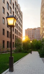 Canvas Print - Sunset path between apartment buildings