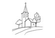 © Anna - church building with steeple in one line drawing style
