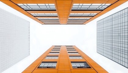 Canvas Print - Urban architecture, looking up at modern buildings, city center, overcast sky