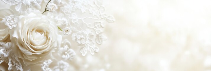 Poster - Elegant lace details enhance a beautiful white wedding dress design for the perfect bridal look on a special day. Generative AI