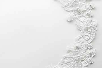 Poster - Delicate lace details on a white wedding dress showcasing elegance and intricate design for a romantic occasion. Generative AI