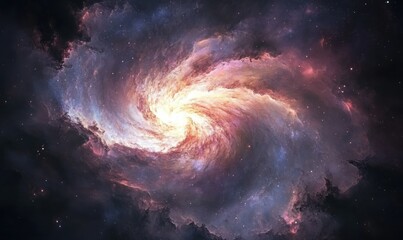 Wall Mural - Dreamy galaxy with swirling clouds of pink, purple, and blue hues filled with glowing stars.