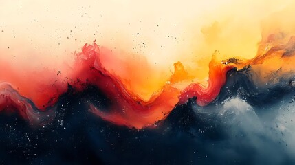 A painting of a wave with red, yellow, and blue colors