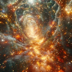 Wall Mural - exploring cosmic wonders deep space digital art vibrant nebulae wide angle galactic journey