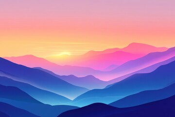 Aufkleber - Mountain landscape at dawn with colorful sky and layered peaks showcasing shades of blue and pink hues. Generative AI