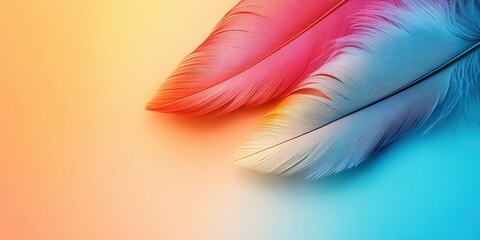 Wall Mural - Colorful feathers create a vibrant contrast against a soft gradient background