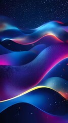 Wall Mural - Abstract vibrant neon waves, glowing particles, dark background.