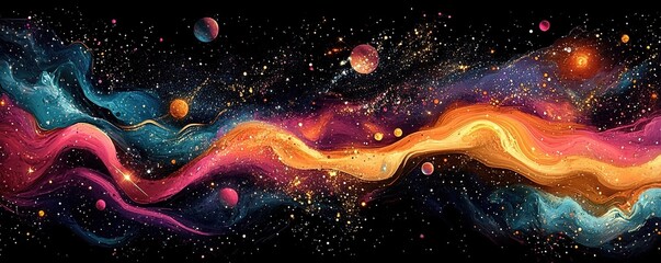 Wall Mural - cosmic journey through colorful nebulae outer space digital art universe wide-angle celestial beauty