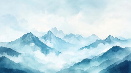 Aufkleber - Serene mountains shrouded in mist during a tranquil morning in a peaceful landscape. Generative AI