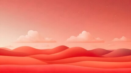 Wall Mural - Red desert landscape at sunset with clouds.