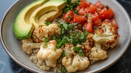 Wall Mural - Delicious and Healthy Quinoa Bowl with Roasted Cauliflower and Avocado