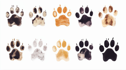 Set of animal paw print icons, logotype isolated on white background 