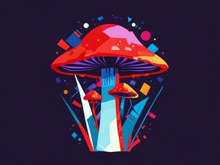 Wall Mural - Psychedelic Mushroom Art: Vibrant Colors and Geometric Shapes