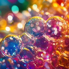 Wall Mural - Colorful bubbles reflecting light create a vibrant and artistic display in a close-up view