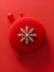 Wall Mural - Red circle with snowflake and glitter.