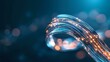© Yuliia - Glowing optical fiber strands curve gracefully against dark blue background with bokeh lights, showcasing modern digital connectivity and data transfer technology.
