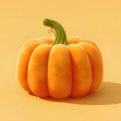 Wall Mural - Single ripe orange pumpkin on yellow background.