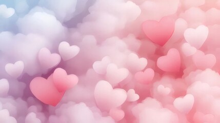 Wall Mural - Pastel hearts floating in soft clouds.