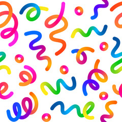 Poster - Vector Seamless Pattern with Color Confetti. Abstract Background with Squiggle Gradient Lines. Doodle Texture for Kids' Birthdays, Parties, and Carnival Celebrations