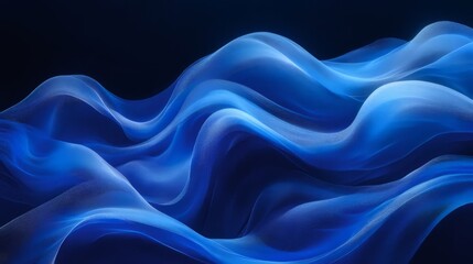 Wall Mural - Abstract blue wavy fabric flowing in dark background.