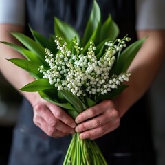 Wall Mural - Hands Held with Bouquet of White Flowers