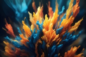 Wall Mural - Abstract vibrant blue and orange color explosion.