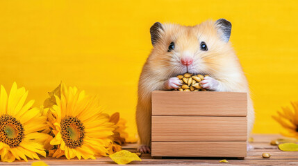 Poster - Cutie Pie, A cute hamster joyfully stuffing its cheeks with food, captured in high fidelity, perfect for animal-related content.