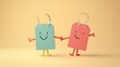 © Zhanna - Minimalistic 3D illustration of smiling price tags in pastel shades, holding hands against a soft background. A charming representation of friendship and joy. AI generated.