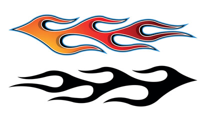 Wall Mural - fire flames racing car decal vector art graphic. burning tire and flame sports car body side vinyl d
