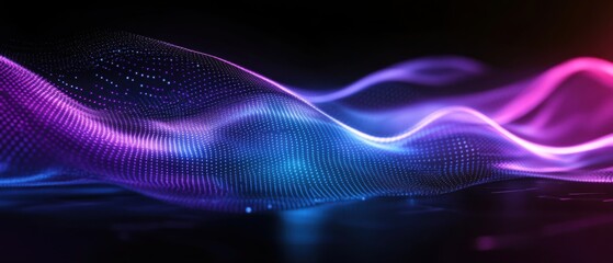 Wall Mural - abstract flowing particle waves, digital cyberspace data network, blue and purple futuristic backgro