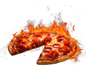 Wall Mural - PNG Pizza fire flame food black background pepperoni.