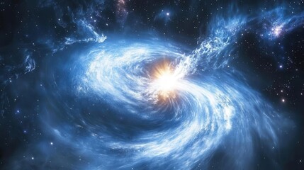 Wall Mural - mystical blue and white nebula with sunburst effect for space exploration themes