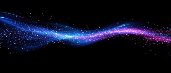 Wall Mural - abstract wave of blue and pink glitter particles on a black background dynamic flowing light trails 