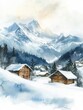 © Anat art - Winter landscape featuring snowy mountains with charming cabins in a serene alpine village during daylight. Generative AI
