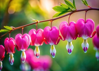 Wall Mural - Close-up:  Bleeding Heart's intricate heart-shaped blooms in minimalist macro photography.