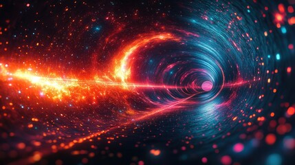 Cosmic tunnel through space-time vortex. Possible use stock photo for science fiction, abstract art, or technology backgrounds