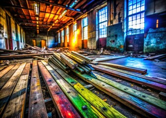 Wall Mural - Decaying wood textures: a gritty exploration of an abandoned building's interior.