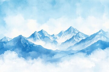 Poster - Majestic mountain landscape with soft clouds in a serene blue sky during the early morning. Generative AI