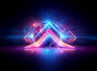 Wall Mural - vibrant abstract design featuring glowing neon geometric shapes in blue, pink, and orange against a 