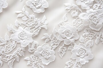 Poster - Close up view of intricate lace details on a white wedding dress with space for personalized text. Generative AI