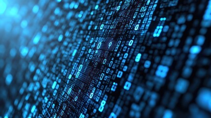 Blue digital code flowing, dark background, data stream, tech concept